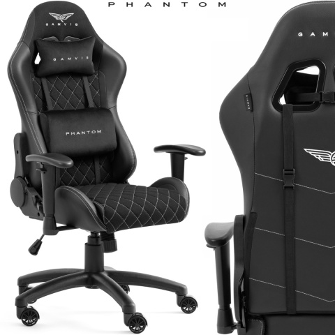 Materiałowy Fotel PHANTOM: Large Size – Czarny Diamond White