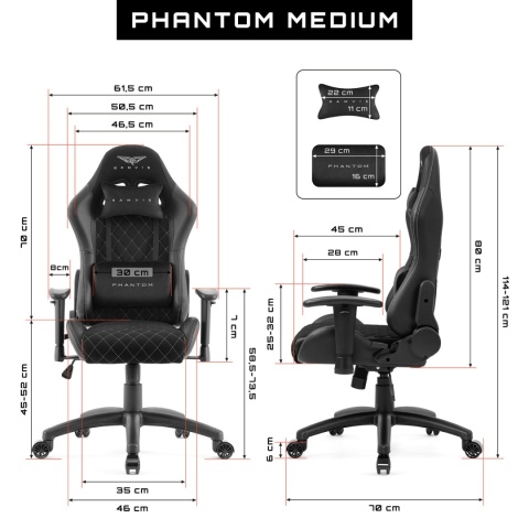 Materiałowy Fotel PHANTOM: Large Size – Czarny Diamond White
